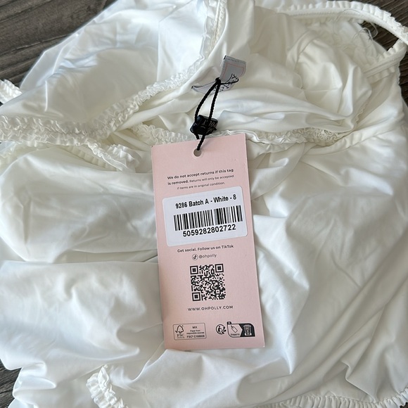 Lace-Trim Ruched Mini Dress in White - Picture 6 of 7